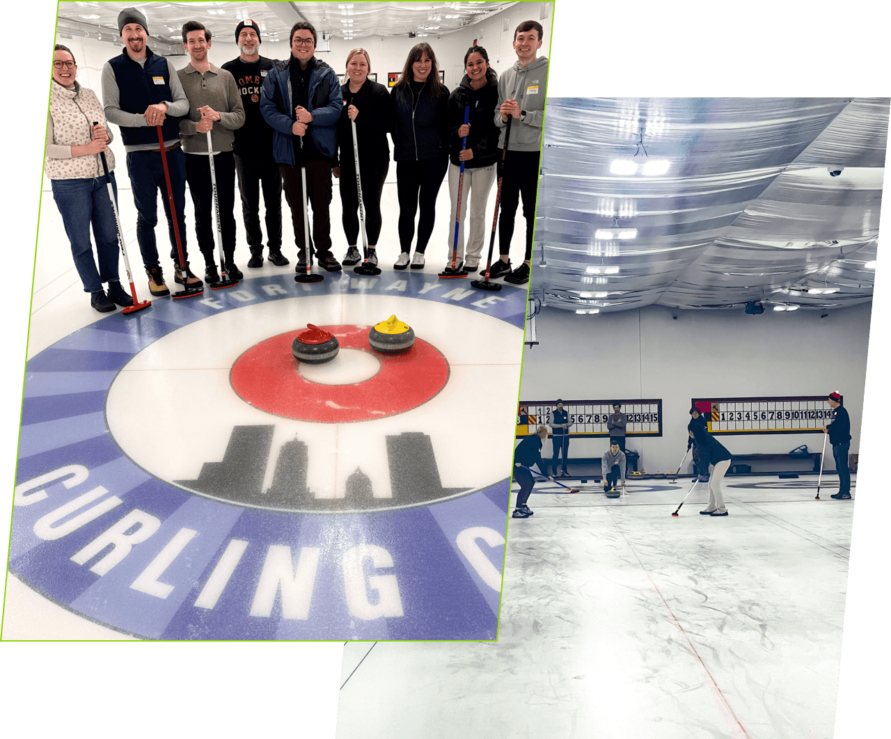 Members Smiling at Event and Participating in Curling