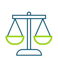 Honest Icon of blue and green balancing scales.