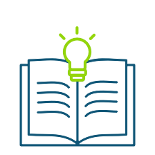 Pragmatic Green lightbulb icon above blue book icon.